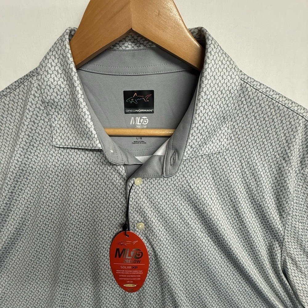 Greg Norman ML75 Polo Shirt L Gray Pattern Solar XP Golf NWT Mens - Picture 5 of 13